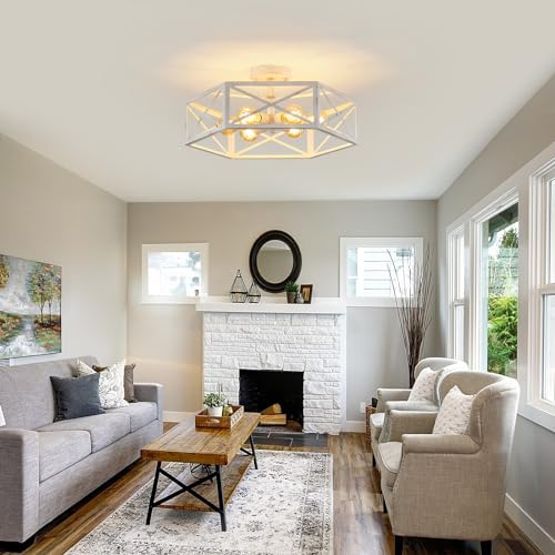 Xsdetu 19.68'' Semi Flush Mount Ceiling Light, Farmhouse 6-Light White Kitchen Lighting Fixtures Ceiling Mount thumb #6