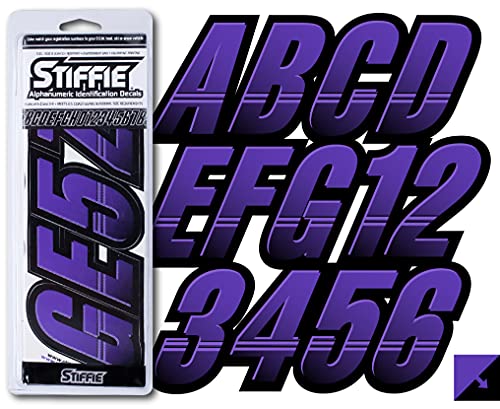 Image of STIFFIE Techtron Purple /Black 3 inch Boat & PWC Registration Decals • Numbers Letters Stickers