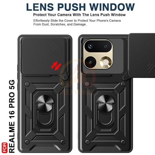 Image of Armor Bumper Back Cover Case for Realme 16 Pro 5G Rotating Camera Cover, Ring Holder & Kickstand | Heavy Duty & 360 Degree Protection Realme 16 Pro 5G Back Cover (Black)