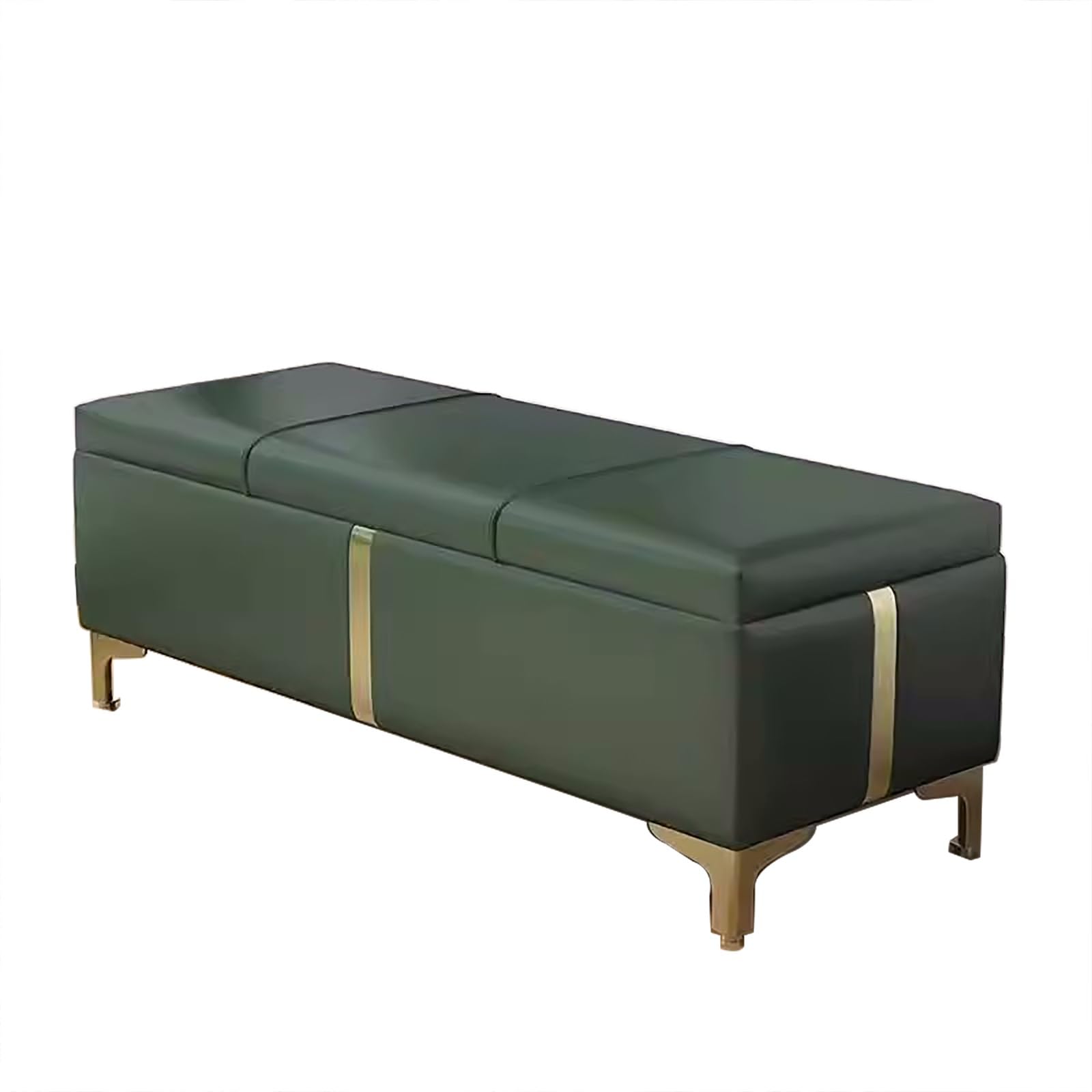 LWJSOCP Modern PU Leather Entryway Bench Luxury Foldable Shoe Storage Ottoman for Living Room & Bedroom 39.3in/100cm Stylish Green Upholstered Design