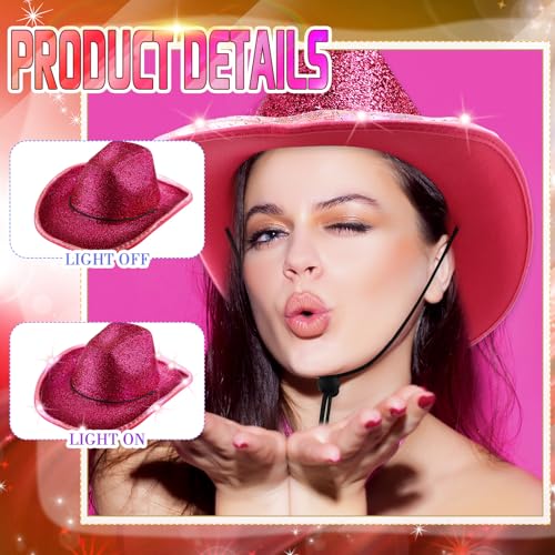 Image of Kigeli 10 Pcs Lights LED Cowboy Hat for Adult LED Flashing Hat for Western Cowboy Women Men Role Play