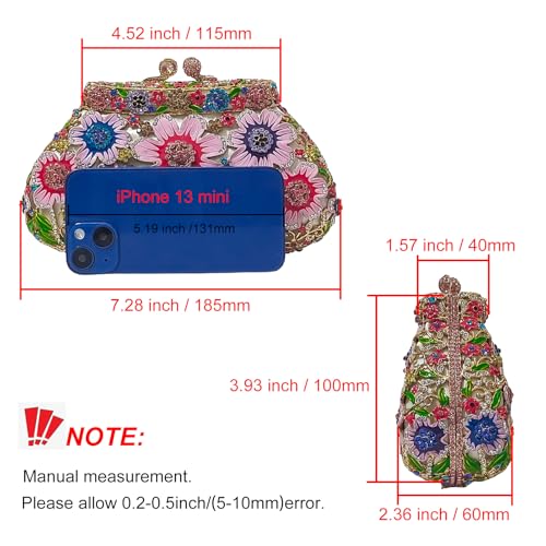 Image of Fancy Vintage Flower Rhinestone Clutch Multicolor Floral Crystal Evening Bag Purse Wedding Cocktail Bag