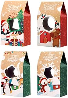 Hemoton 16PCS Christmas Cookie Gift Boxes with Window, Rectangle Brown Kraft Xmas Cookie Boxes Container for Doughnuts, Pastries, Cookies, Small Cakes, Pie, Cupcakes, Brownies, 7.87x4.33x2.75 Inch
