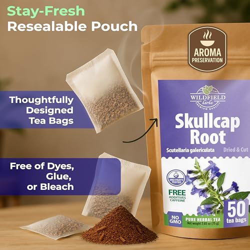 Image of 50 Bags Skullcap Herbal Tea (Scutellaria) - 50 Tea Bags 1.5g Skullcap Herb Escutelaria