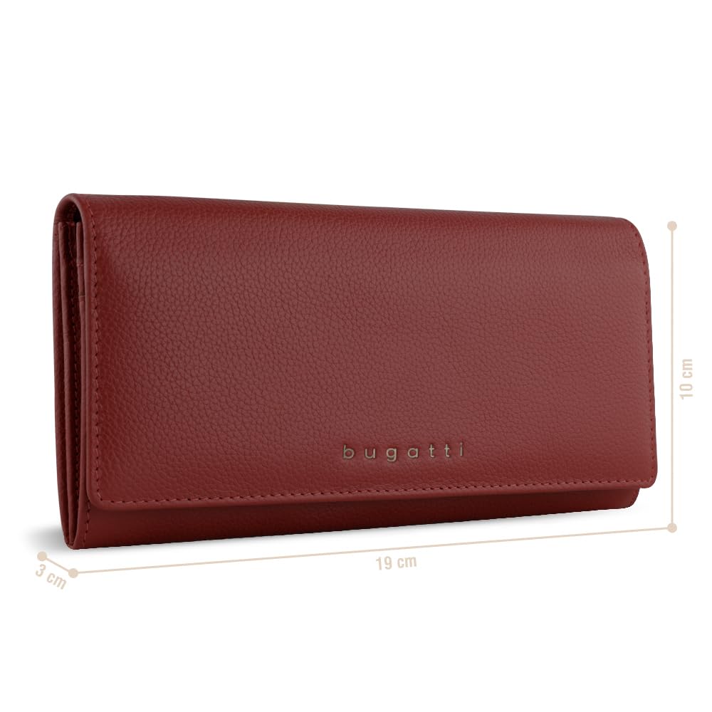 bugatti Mira Longue Portefeuille pour Dames avec Rabat en Cuir, Protection RFID, Rouge
