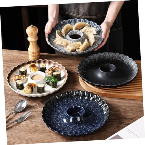 Plato de cerámica para sushi con plato para salsa azul miniatura 7