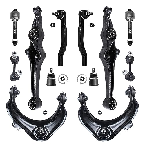 Image of Detroit Axle - 12pc Front Suspension Kit for Acura CL TL Honda Accord, 4 Upper & Lower Control Arms 2 Lower Ball Joints 2 Sway Bar Links 4 Outer & Inner Tie Rod Ends Replacement