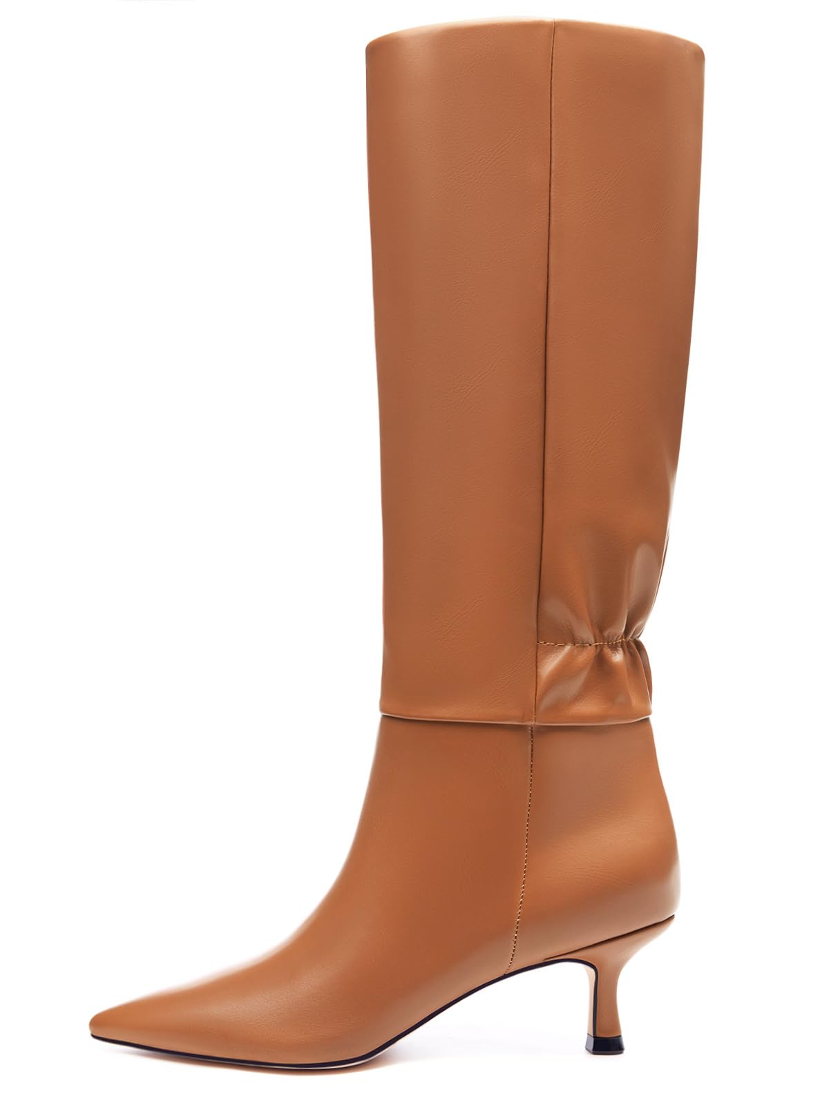 Coutgo Womens Kitten Heel Knee High Boots Pointed Toe Tall Boots Pull On Winter Dress Long Boot Shoes