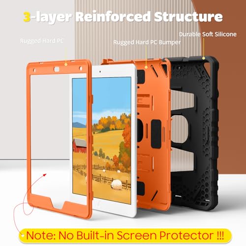 Image of Fintie Kid-Friendly Case for iPad 9th / 8th / 7th Generation 10.2 Inch | Fully-Body Rugged Heavy Duty Shockproof Cover, Portrait & Landscape Viewing, Built-in Kickstand, for Girls /Boys, Black /Orange