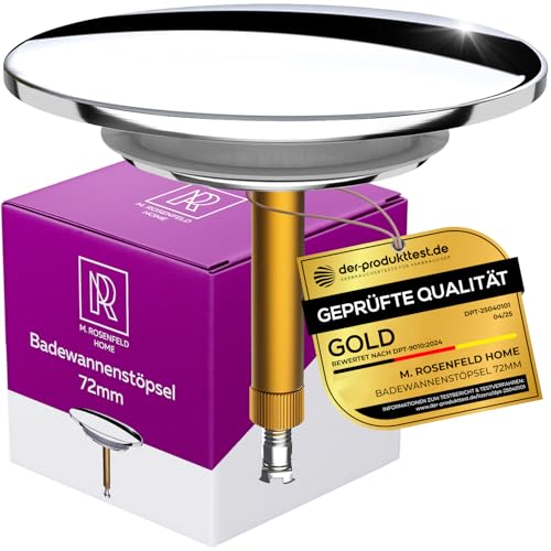 M. ROSENFELD HOME Badewannenstöpsel Universal Ø 72 Premium - Stöpsel Badewanne Chrom aus Messing mit Doppel Dichtung - Rostfrei Badewannen Stöpsel Verschluss Badezimmer zubehör