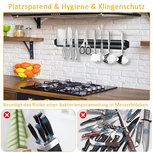 Barra magnetica con coltello, 55 cm, supporto magnetico per coltelli, in legno, per utensili e strumenti - immagine 3