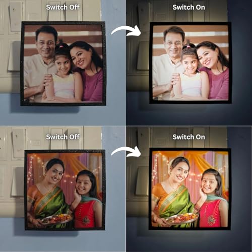 Image of Personalized Square Night Lamp with Custom Photo & Text | 4 x 4 Inch Plastic Night Light | Plug-in AC Powered | Custom Gift for Birthday, Anniversary, Home Decor & All Occasions (White)