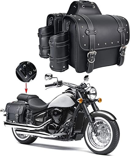 High-Density Leather Motorcycle Saddlebags- Throw Over Saddle Bags,Panniers  Side Bags with Cup Holder,Harley Sportster Waterproof, Side Tool