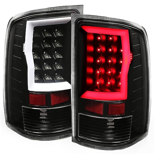 ALMULOO Tail Light w/C-Type LED Pair Compatible with 2007-2013 GMC Sierra 1500 2007-2014 GMC Sierra 2500HD 3500HD Replacement for GM2800208 GM2801208 Rear Lamp Clear Lens+Black Housing