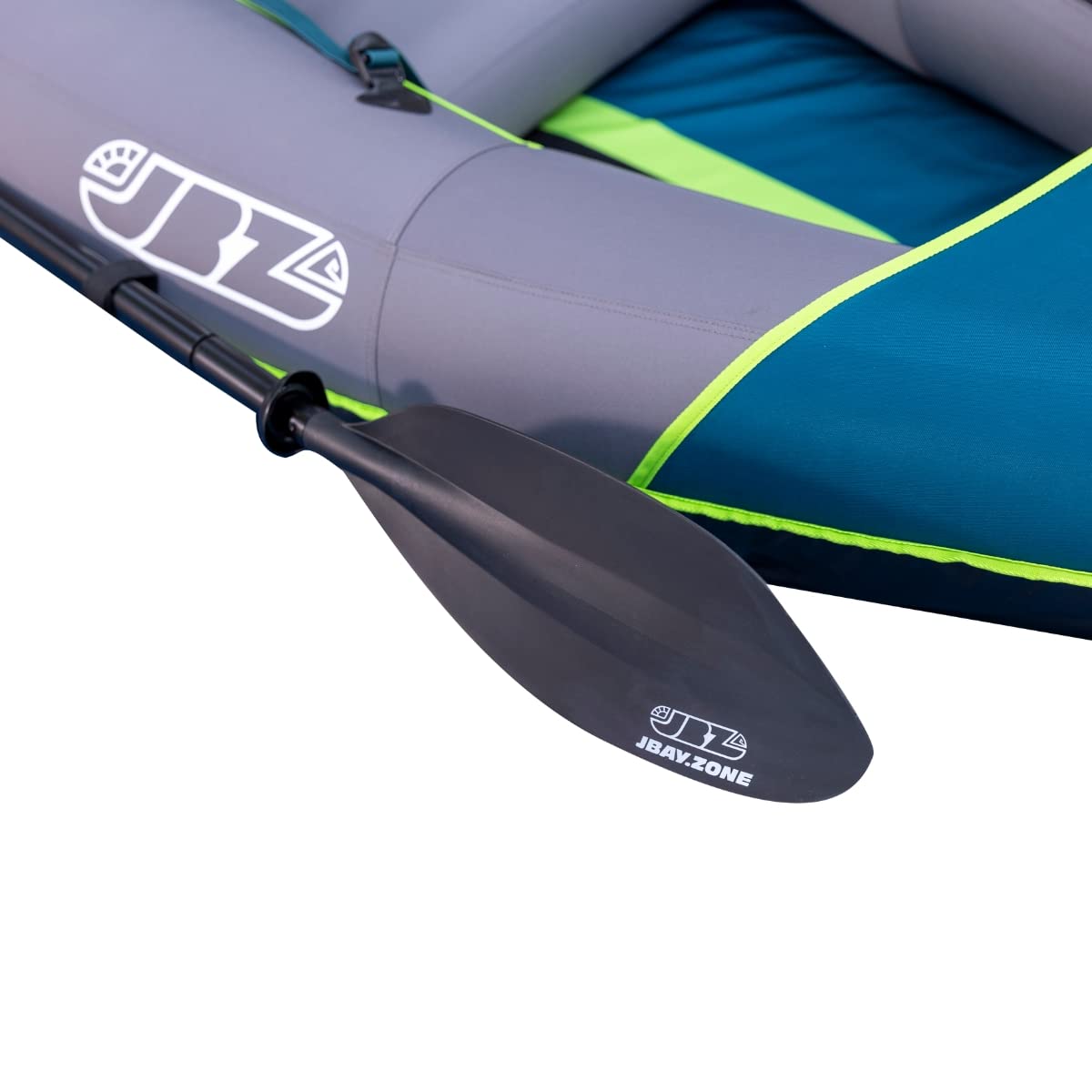 JBAY.ZONE Fluo, Kayak Gonfiabile Biposto per Neofiti e Appassionati, Tre Camere d'Aria, Drop-Stitch ad Alta Pressione, Pompa, 2 Pagaie a Doppia Pala e 2 Sedili Inclusi, Fino a 150kg, 335x93 cm