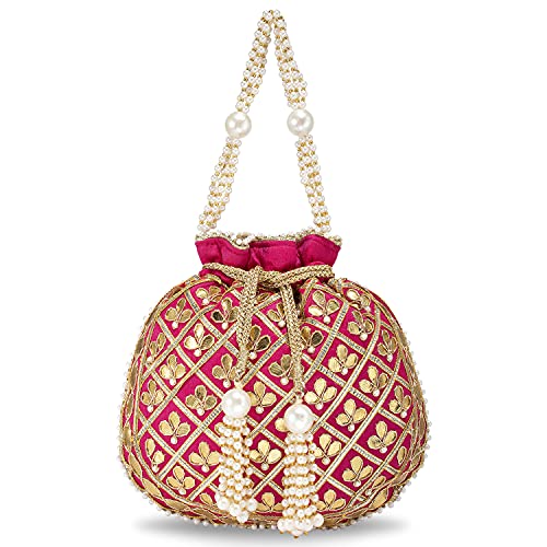 Image of Aheli Embroidered Potli Bag Gift for Women Handmade Ethnic Purse Evening Handbags Stylish Bridal Fashion Clutch Bag