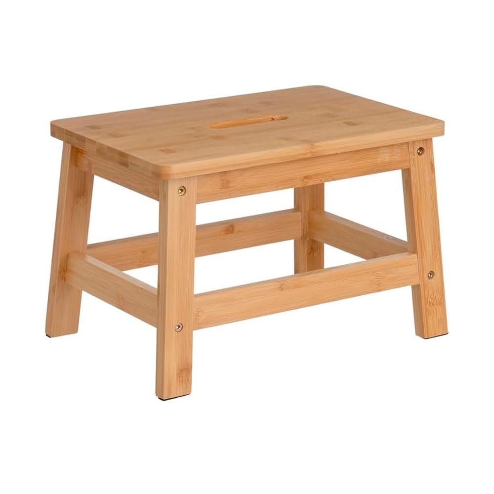 Taburete escalón con asa de Madera de bambú Natural con Carga hasta 150 kg, Banqueta Robusta, Infantil, para Baño 38,5x26x25 cm
