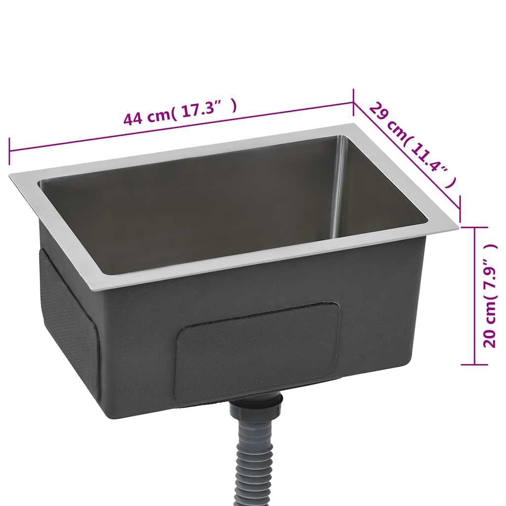 Fregadero de acero inoxidable hecho a mano Rectangular | Recubrimiento anticondensación, almohadillas silenciosas, drenaje de agua X, instalación en la base