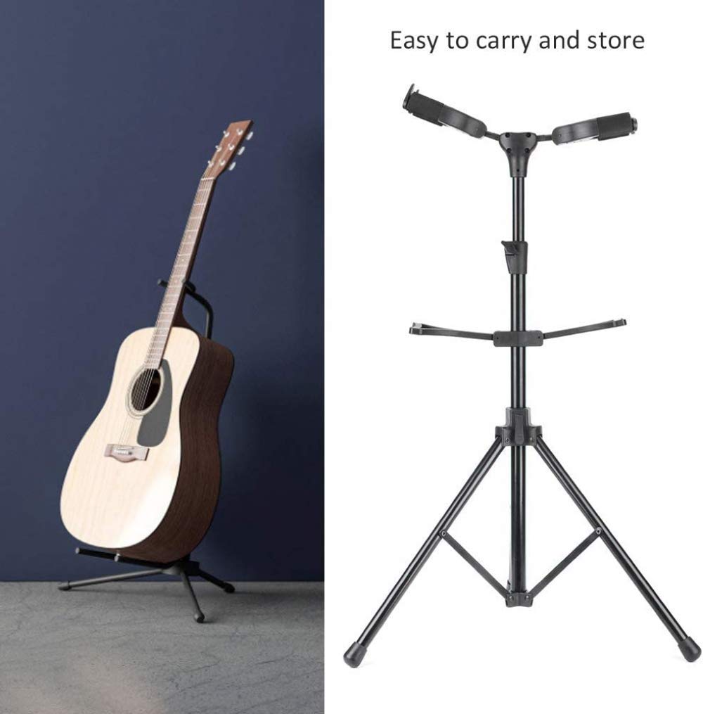 Gitarrenständer Gitarrenständer Faltbarer Vertikaler Bassgitarrenständer Mit Doppelhals Und Rutschfestem Pad Höhenverstellbar 27,6~51,2 Zoll Für Akustikgitarre