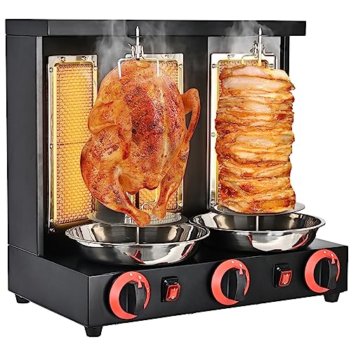 Vertical Doner Kebab Grill Machine,360 Degrees Rotating Rotisserie Oven, Gas Fuel Equipment, for Commercial and Home Kitchen (Black)