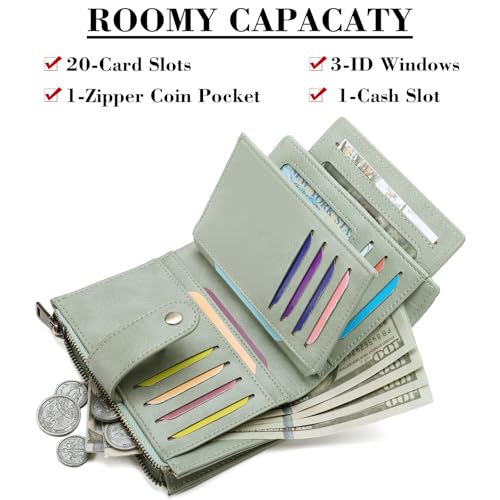 Image of SENDEFN Small Wallets for Women Leather Bifold Compact RFID Blocking with ID Window