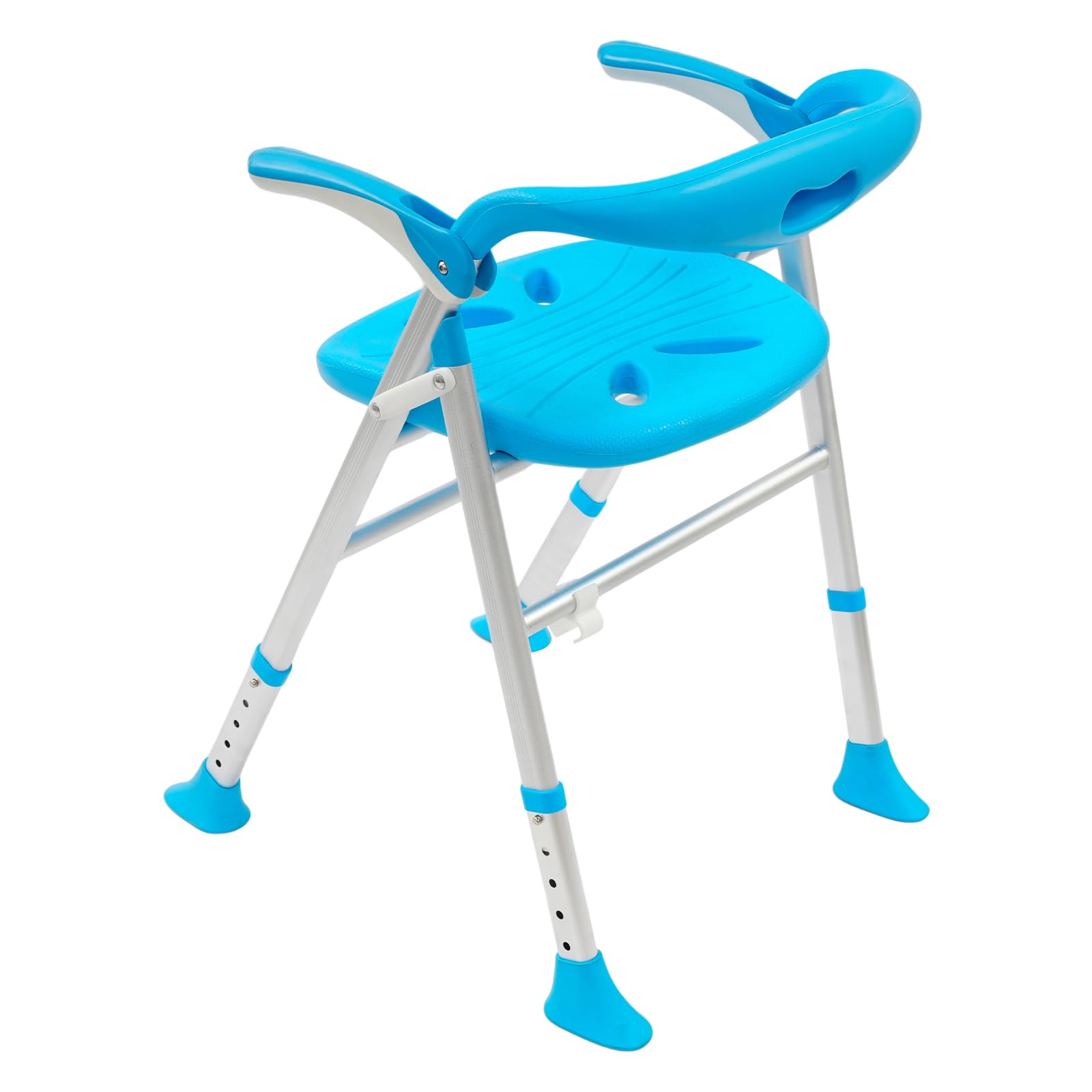 Silla de ducha para personas mayores, plegable, con respaldo y reposabrazos, altura regulable de 63,4 a 74 cm, con almohadillas antideslizantes para los pies, hasta 180 kg, color verde claro