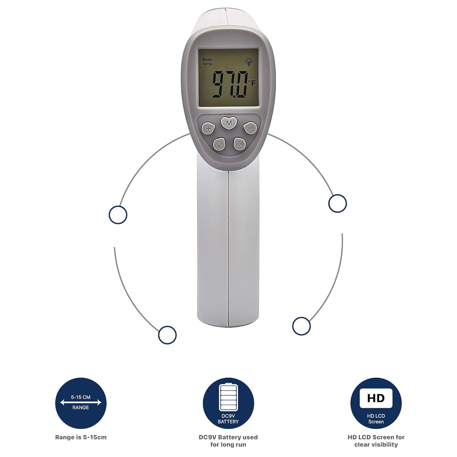 DR VAKU® Infrared Digital Thermometer For Adults and Kids Non-Contact Laser Infrared Thermometer Temperature Gun LCD Display Ideal for Whole Family & Babies [Battery Included] - Grey - Image 6 thumbnail