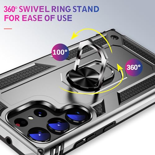Image of for Samsung Galaxy S24 Ultra Case with Screen Protector, Military Grade Rugged Shockproof Heavy Duty S24 Ultra 5G Protective Cover for Samsung S24 Ultra Magnetic Ring Kickstand Phone Case (Silver)