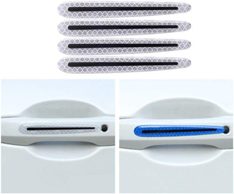 4pcs Car Reflective Sticker Door Handle Door Bowl Protection Auto Reflective Strip Carbon Fiber for Car Decoration ,Car Door Safety Sticker (Door Handle Silver)