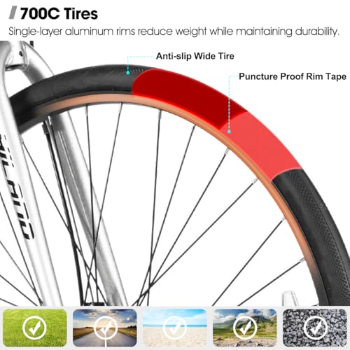 HILAND 700C Road Hybrid Bike, 7 speeds Bikes Urban City
