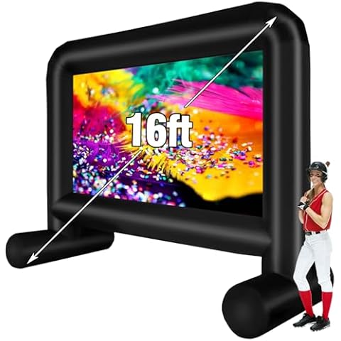AZXRHWYGS 16 Feet Inflatable Movie Screen Outdoor, Inflatable Projector Screen with Blower Carry Bag - Supports Front and Rear Projection Blow Up Screen for Backyard Movie Night Pool Party Cover