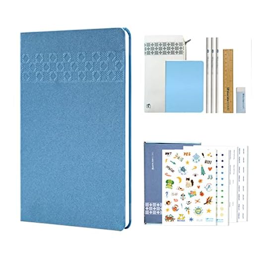 Blue Lake ECOLIFE Undated Monthly & Weekly Life Planner Kit, 2023-2024 Calendar, 17-piece Set, Hardcover Journal 6x8, Blank Page Notebook, Stickers, Pencil Pouch, Bookmarks, Eco-Friendly Gift - BLUE