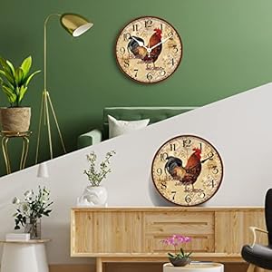 Taheat 12 inch rooster wall clock home sweet home farmhouse decor red vintage chicken battery operated wall clocks for kitchenbedroomdining roomoffice  urban country home decor