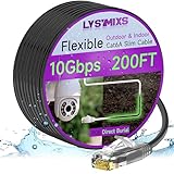 Lysymixs Cat6a Slim Ethernet Patch Cable 200ft Outdoor & Indoor, Flexible 10G Cat6 Internet Network Cable Waterproof Direct Burial LLDPE UV Jacket, Pure Copper Cat 6 Ethernet Cable for POE, Black