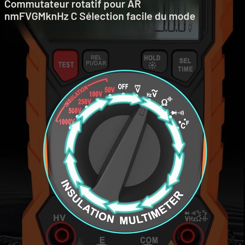 Testeur de résistance d'isolation 1000 V AC/DC, mégohmmètre numérique avancé, mesure la résistance d'isolation jusqu'à 20 GΩ, mesure de tension jusqu'à 1000 V, multimètre électronique à secouer