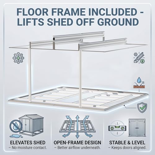 Image of Devoko 10x10 FT Outdoor Storage Shed with Floor Frame, Metal Tool Shed with Slooping Roof, Heavy Duty Large Shed for Garden Backyard Patio(Gray)