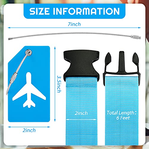 Image of Weewooday 8 Pcs Luggage Straps Suitcase Tags Set for TSA Approved, 4 Travel Adjustable Suitcase Belt, 4 Silicone Luggage Tags with Name ID Card Travel Accessories(Blue,Airplane)