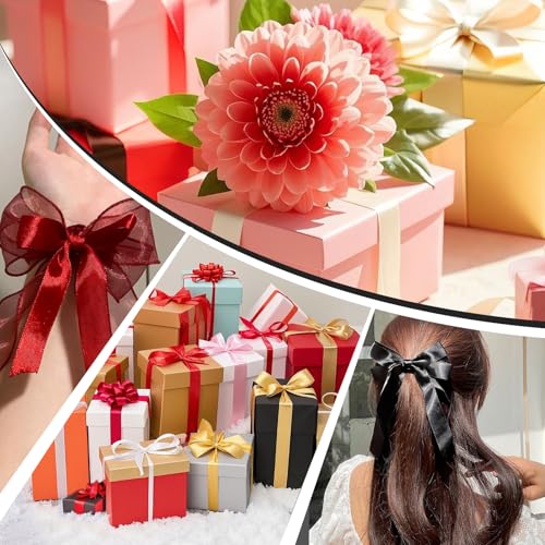 Geschenkband 10mm, 22M, Satinband, Ballonband, Stoff, dicke Bänder zum Basteln, Geburtstag, Muttertag, Vatertag, Weihnachten, Valentinstag, Hochzeit, Party, Verlobung