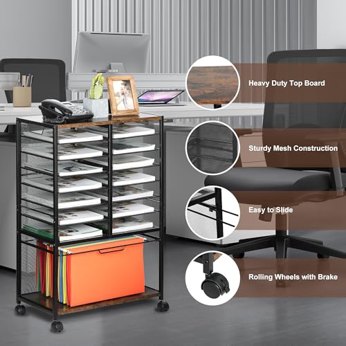 EasyPAG Black Rolling File Cart with 14 Slots for Office and Home