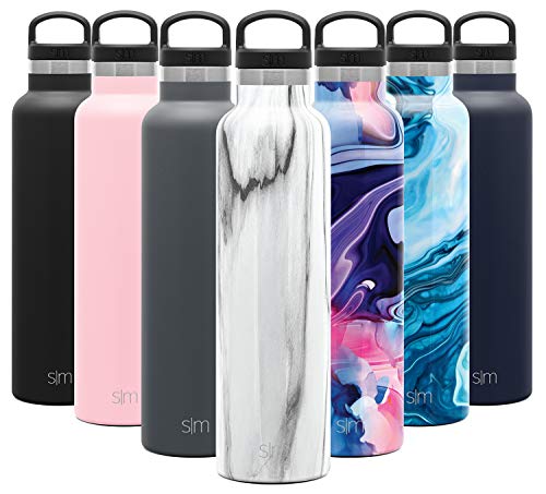 Simple Modern Ascent Water Bottle - Hydro Travel Flask Double Wall Flask Vacuum Insulated Narrow Mouth 18/8 Stainless Steel with Handle Lid Mug Pattern: Carrara Marble