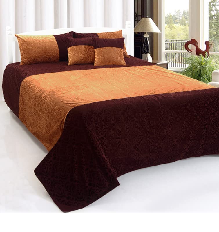 Home Sajja Super Soft Velvet King Size Bedsheets for Double Bed 180 TC Fabric 1 Bed Cover with 2 Large Pillow Cover and 2 Cushion Covers | Colour- Coffee/Camel-image-0