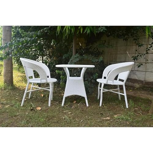 Image of Furniture D-12 Wicker Patio Furniture Sets for Garden Balcony Outdoor Coffee Chair Table Set | Cushion | Powder Coated | UV Protected | Conversation Set |Chairs 2CHAIR 1TABLE Set(White)
