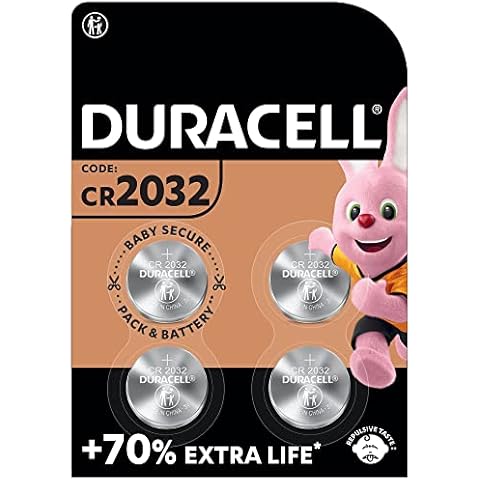 Duracell Specialty 2032 Lithium Coin Battery 3V, pack of 4, with Baby Secure Technology and suitable for keyfobs, scales, wearables and medical devices (DL2032/CR2032) Cover