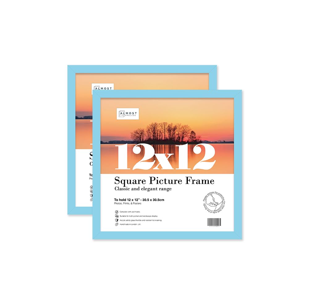 Almost Frameless 12x12 Light Blue Picture Frame Set of 2, Display 12x12 Picture Gallery Wall, Poster, Photo, Artwork, or Print, Light Blue, Square