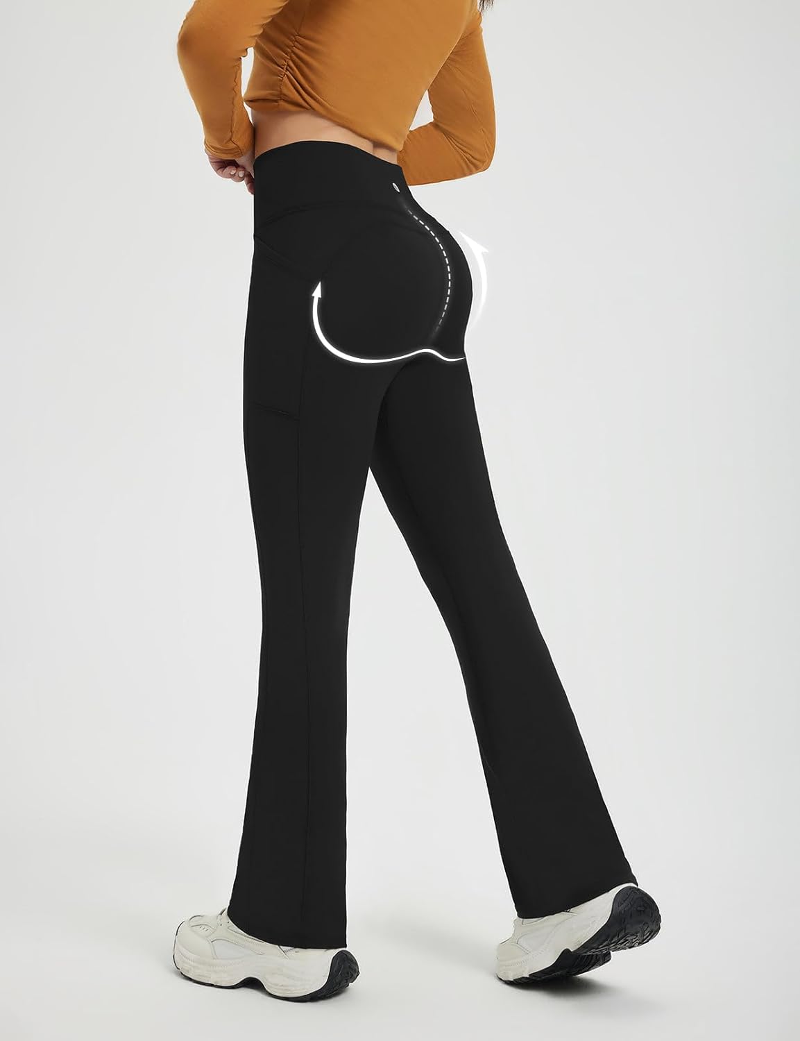 baleaf Fleece Lined Leggings for Women Mini Flare Warm Yoga Pants Stretchy High Waisted with 4 Pockets Workout Casual Pants - Image 2