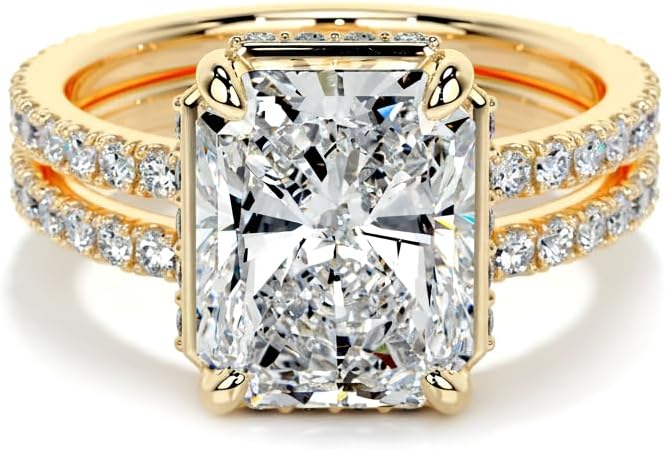2 Carat Moissanite Engagement Ring Set for Women 925 Sterling Silver 18k Gold Plated Radiant Cut Moissanite Wedding Ring Set VVS1 Clarity D Color Bridal Set Rings