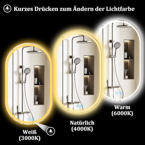 XRAMFY Badspiegel mit Beleuchtung LED 152×66CM Anti-Beschlag Badezimmer Wandspiegel Badezimmerspiegel IP65 Wassergeschützt – Ansicht 3