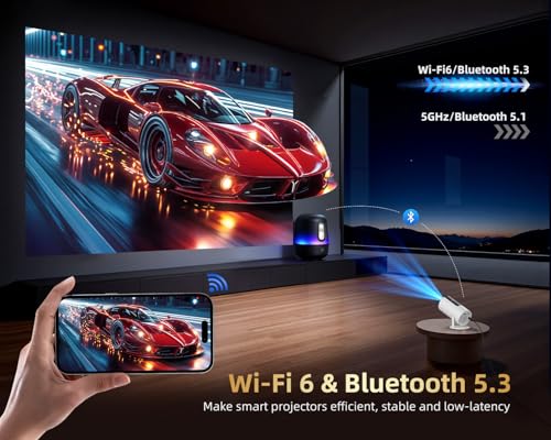 Image of Smart Projector with WiFi and Bluetooth, Pericat 4K UHD Movie Projector | 320ANSI; Google Store; Voice Control; 10,000+ Apps; Home Theater Portable Mini; Indoor & Outdoor Use