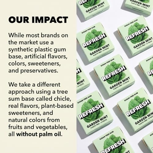 Image of Refresh Plant Based Gum, Sugar Free, Xylitol, 12 Pcs, 6 Pack (Garden Mint)