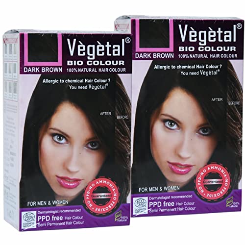 Vegetal Bio Colour Experience Dark Brown Hair Color Unisex, Ammonia-Free, PPD-Free, 100% Organic, and Herbal, Safe and Effective Hair Dye, Complete Kit Included 50g (Pack of 2)